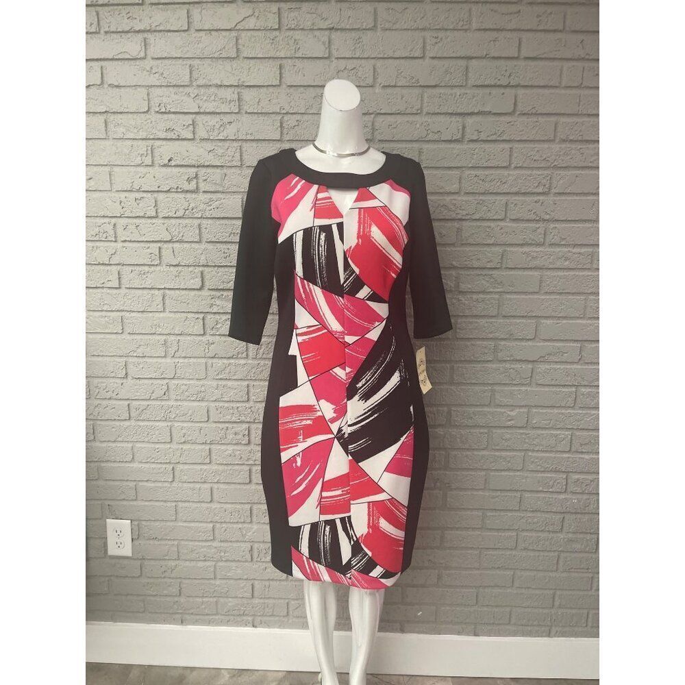 Sangria Women Abstract Print 3/4 Sleeve Scuba Dress Size 10 NWT